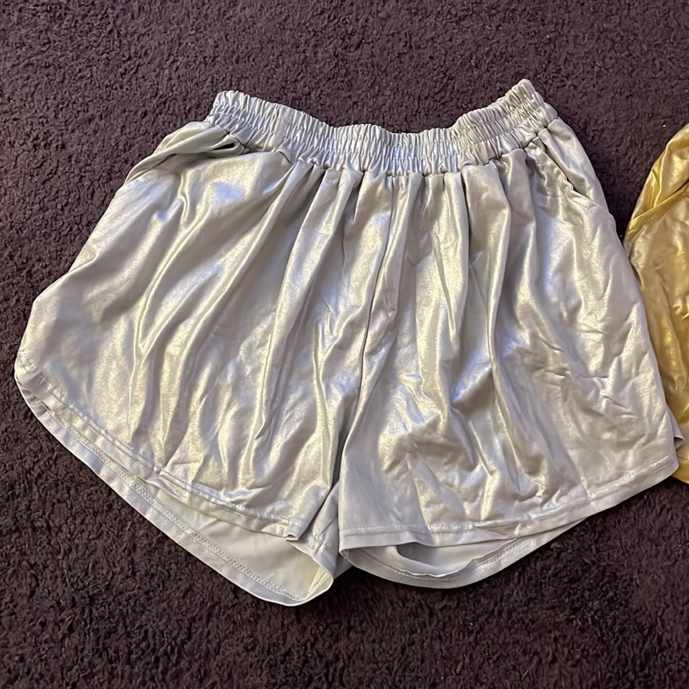 SILVER and GOLD metallic shorts. BOTH pairs!!! Medium. With pockets!!